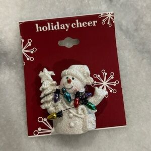 Vintage White Resin Snowman Brooch With Colorful Christmas Lights